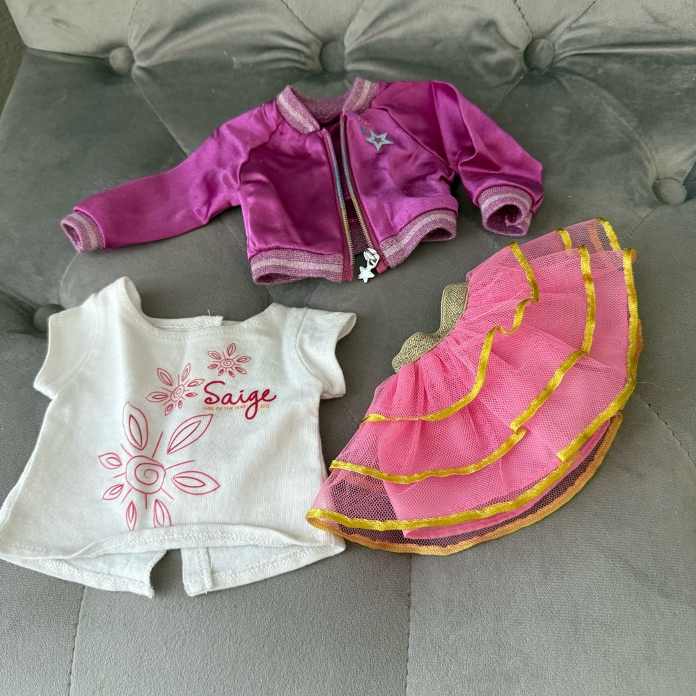 American Girl 18" Doll Clothes Saige Shirt Wellie Wishers Ashlyn Skirt Jacket
